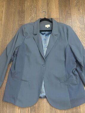 Kaffe curve Plus Size Slate Blue Single-Button Blazer